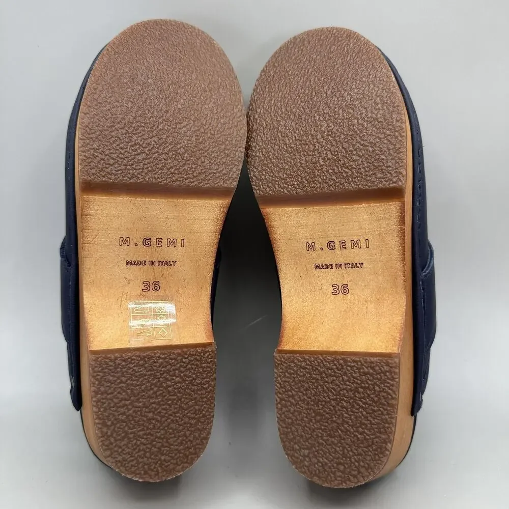 M.GEMI Miriam Clogs Mules Womens Size US 6/EU 36 Navy Calf Leather Made in Italy